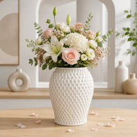 Ensemble de 3 vases floraux modernes en céramique blanche ARM LVG, motif géométrique 3D en relief, pot à fleurs, décoration d'intérieur, centre de table, ornement