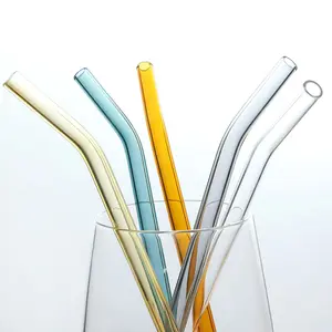 Cannuccia di vetro per frullato in borosilicato alto 8mm di diametro. Cannucce colorate in vetro curvato ambra trasparente