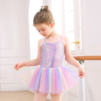 Justaucorps de ballet pour enfants filles, robe tutu à paillettes, bretelles spaghetti, tulle arc-en-ciel, spandex, pour spectacle de danse sur scène