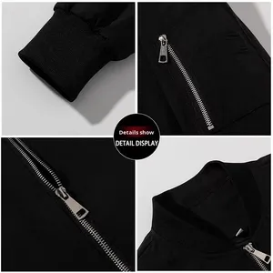 Autumn Trendy Unisex Custom School Uniform Workwear Logo Solid Color Stand Collar <strong>Trench</strong> <strong>Coat</strong> Zipper Casual for Flight Jacket - Product Image 3