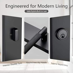 Manija Moderna para Puerta Principal en Negro Mate, Empuñadura Antideslizante, Juego de Cerradura de Entrada Resistente, Cerrojo <span class=keywords><strong>Exterior</strong></span> con Palanca, 3 Llaves, Izquierda/Derecha - Product Image 2