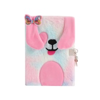 Diario Secreto de Peluche Personalizado con Cara de Gato Sonriente, Cachorro y Oso, con Candado y Bolígrafo, Cuaderno Escolar de Peluche para Niñas