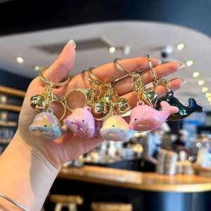 Electroplated Acrylic Dolphin Keychain Colorful Pendant Cute <b>Bag</b> <b>Charm</b> with Bell for Students - Product Image 1