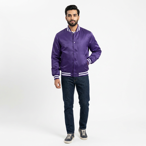 FINER THREADS Blouson Bomber Classique Homme 100% Coton, Collection Hiver, Col Montant, Bordure Côtelée Rayée, Boutons Recouverts, Style Sportif - Product Image 1