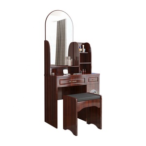 Classic <strong>Dressing</strong> <strong>Table</strong> with Mirror 80cm Makeup <strong>Table</strong> <strong>Brown</strong> MDF Bedroom <strong>Table</strong> with Metal Slider Drawers - Product Image 1