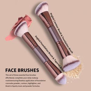 Juego de 5 <span class=keywords><strong>Brochas</strong></span> de <span class=keywords><strong>Maquillaje</strong></span> de Doble Punta con Mango Metálico, Portátiles, de Fibra Sintética Premium para Base, Contorno, Corrector y Polvo - Product Image 2