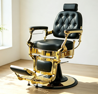 Fauteuil de Barbier Capitonnée Dorée Hydraulique Pivotante et Inclinable pour Salon de Coiffure, Coupe de Cheveux, Rasage de Barbe et Soins – Mobilier de Salon