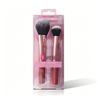 Lot de 2 pinceaux de maquillage pour le visage et les joues Sweet Rose, étui transparent, kit professionnel de pinceaux pour fond de teint, poudre et blush pour femmes