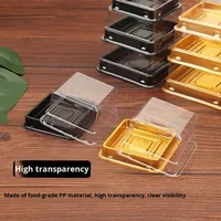 Boîte à gâteau en plastique PET jetable de qualité alimentaire personnalisée, boîte à dessert transparente pour boulangerie avec couvercle, impression par transfert thermique