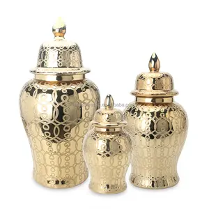 J131 europa vendita calda vaso di zenzero in ceramica oro linee swirly vasi in porcellana decorativi