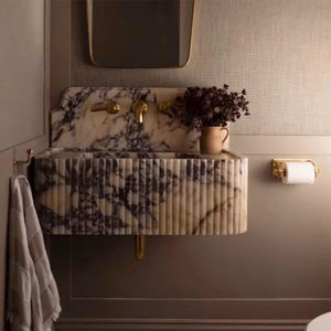 <span class=keywords><strong>Lavabo</strong></span> Moderno de Pared con Encimera de Mármol Italiano Calacatta Viola Tallado a Mano para Baño de Apartamento - Product Image 1