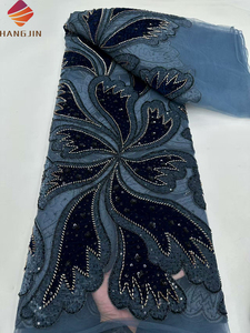 Tessuto di lusso in velluto verde 2025 ultimo Design nigeriano con paillettes perline ricamate in <span class=keywords><strong>Tulle</strong></span> tessuto pizzo <span class=keywords><strong>per</strong></span> festa abito da sposa - Product Image 5