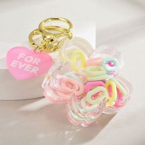 Acrylic Kawaii Flower Liquid Keychain Creative Cute Quicksand Flower Floating Liquid <b>Key</b> Chain <b>Bag</b> Charm Pendant - Product Image 4