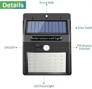 20/30/40 Led cảm biến chuyển động năng lượng mặt trời Đèn tường An ninh năng lượng mặt trời đèn tường bên ngoài không thấm nước đèn cho sân vườn - Product Image 6
