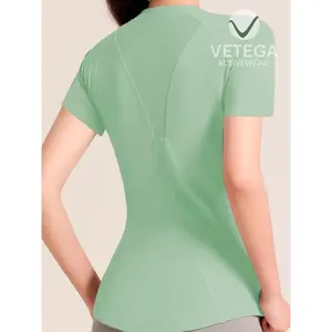 Camiseta Deportiva Vetega para Hombre, Suave, Transpirable, de Secado Rápido, Color Verde Menta, Manga Corta, Cuello Redondo, Tejido de Alta Elasticidad, Ropa Urbana - Product Image 4