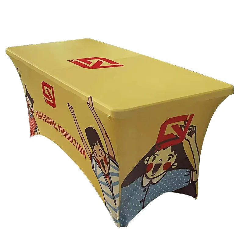 custom trade for show sublimation printed logo polyester waterproof fitted stretch spandex table cover table cloths