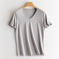T-shirt personnalisé en coton mercerisé à col rond, imprimé sérigraphié, manches courtes, en soie de mûrier douce, col en V, basique pour femme