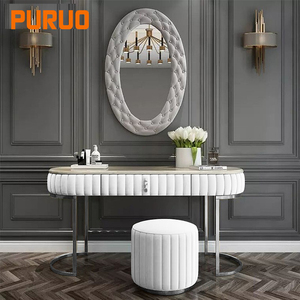 Plateau en marbre et tissu de style de luxe <span class=keywords><strong>pour</strong></span> chambre à coucher, jambes en acier inoxydable, coiffeuse, design, meubles d'hôtel, 1 pièce - Product Image 2