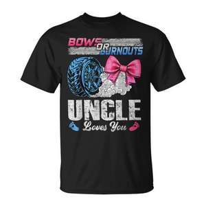 T-shirt révélateur du sexe de bébé « Burnouts Or Bows Uncle Loves You » - Product Image 1