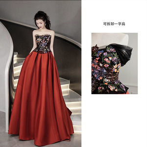 Abito <span class=keywords><strong>da</strong></span> sera retrò elegante <span class=keywords><strong>da</strong></span> banchetto monospalla senza spalline ricamato - Product Image 6