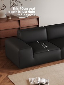 Sofá Grande de Tres Plazas en Cuero Negro <span class=keywords><strong>para</strong></span> Salas de Estar Pequeñas, Sofá Modular Moderno Minimalista de Líneas Rectas - Product Image 4
