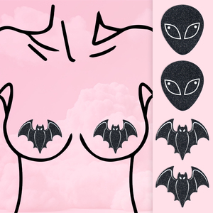 New Design Breast Pasties Sparkly Black Glitter Bat <strong>Shaped</strong> Disposable <strong>Nipple</strong> Covers for Halloween Party - Product Image 1
