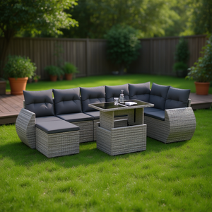Set Divano da Giardino Modulare in Polyrattan Grigio 6 Posti Arredamento da Esterno Design Contemporaneo - Product Image 2