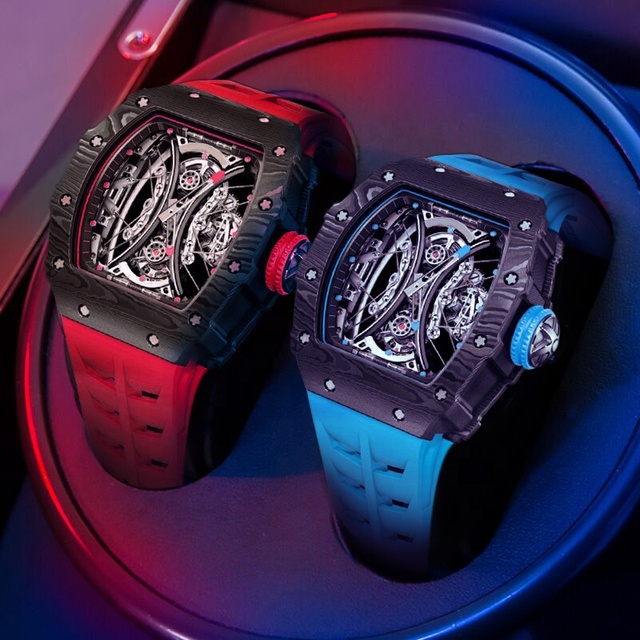 Wholesale High Quality Japan Movt Sapphire Crystal Glass 3d Dial Skeleton Mechanical Automatic Carbon Fiber Watch case for Man