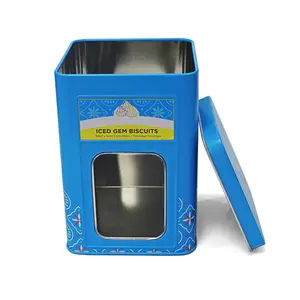 Échantillon gratuit boîte en métal douce personnalisée boîte en fer blanc bleu café thé bonbons biscuit vide boîte en fer blanc noël boîte en fer blanc