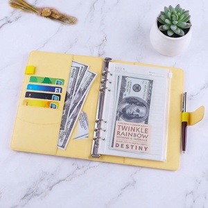 A5 A6 Yellow PU Leather Loose Leaf Personal Planner Wallet Money Organizer <strong>Cash</strong> <strong>Stuffing</strong> <strong>Binder</strong> for A6 Filler Paper - Product Image 2