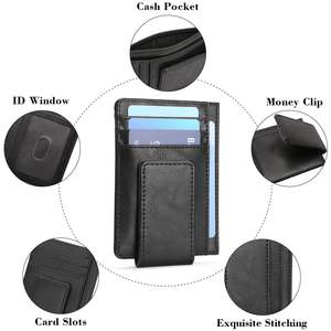Men's Handmade Black Card Holder Mens Magnetic Moneyclip PU Leather Wallet Complete for Men Slim Money Clips Leather Wallets - Product Image 5