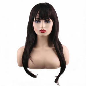 Peluca negra larga y recta para mujer con flequillo, Peluca de pelo sintético resistente al calor de aspecto Natural para uso diario, postizo de moda - Product Image 2