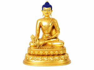 Statue <span class=keywords><strong>de</strong></span> <span class=keywords><strong>Bouddha</strong></span> Médicinal Religieuse Faite à la Main en Laiton Doré, Sculpture Bouddhiste sur Socle Lotus, Décoration pour Maison, <span class=keywords><strong>Jardin</strong></span>, Cour, Prière - Product Image 1