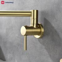 Robinet de cuisine mural de luxe pliable pour remplissage de casseroles, mitigeur en laiton à double poignée, bras flexible, finition or brossé