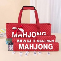 Ensemble de sacs de mahjong artistiques de luxe américains avec motif abstrait bleu, sac de rangement en toile blanche pour le poker et les jeux de société