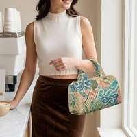 Sac fourre-tout personnalisé en polyester avec broderie florale Hibiscus des Fidji pour le shopping, les voyages et les marques privées