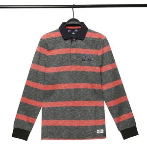 Custom 330 Grams Cotton Slub Yarn Dyed Jersey Anti-Pilling Long Sleeve Embroidered Cotton Men'S Polo Shirt