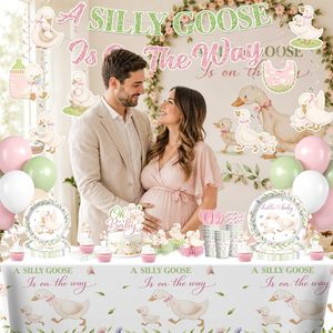 Liangyu Silly Goose - Juego de Decoración Ecológica y Elegante para Baby Shower, Incluye Banderines, Globos, Adornos para <span class=keywords><strong>Pastel</strong></span>, Platos y Servilletas - Product Image 5
