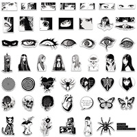 50 autocollants décoratifs noirs et blancs d'anime d'horreur pour livres et téléphones, autocollants classiques Tomie