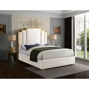 Solid Wood Modern Upholstered Bed Frame Queen Size Design Luxury Bedroom Furniture Set