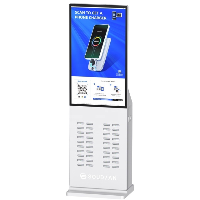 Rental Sharing Power Bank Kiosk Mobile Phone Charger 32 Slots Modular Share Station with Screen 35W Output Portable