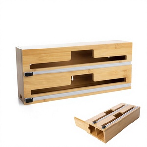 Distributeur de sacs de <span class=keywords><strong>rangement</strong></span> en bois et de film plastique en bambou pour l'organisation de la cuisine - Product Image 1