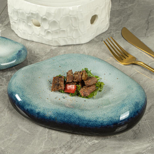 Yayu plat à haute température grossistes Horeca spécial forme irrégulière couleur glaçure porcelaine derniers plats de chauffe-plats assiette plate - Product Image 3