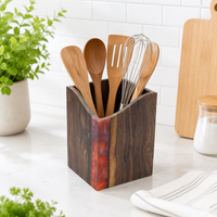 Support à ustensiles de cuisine en bois de noyer noir et résine époxy de luxe, vente en gros, pour plan de travail de cuisine