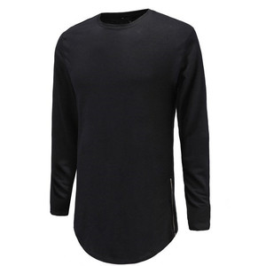 2023 nouvelles tendances hommes t-shirts Super palangre à manches longues T-Shirt Hip Hop Arc ourlet avec ourlet incurvé côté fermeture éclair hauts t-shirt hommes - Product Image 2