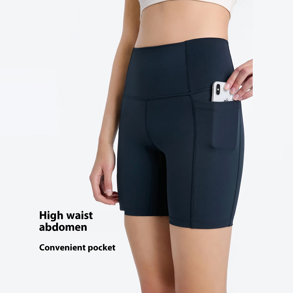 TongJoes Women's High Waist Fitness Yoga Shorts Elastic Waist Side Pocket New Quarterpants Design Solid Pattern Leggings