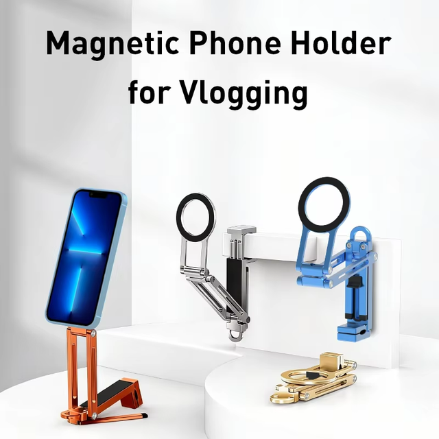 Desktop Foldable Ultra-thin Stand Magnetic Phone Holder Mount Tripod Unlock Every Angle for Vlogging Travel Gym or Selfie