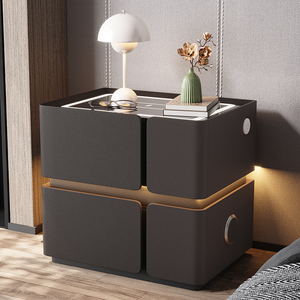 New Model Bedside Table Personalized Tempered Glass <b>USB</b>/Wireless Charging LED Light Modern Bedroom Furniture A60 Bedroom Bedside - Product Image 3
