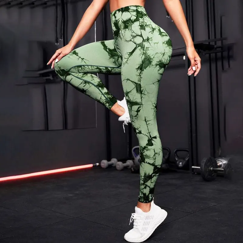 Custom Tie Dye stampa dimagrante traspirante a vita alta asciugatura rapida Leggings da corsa yoga pantalone sportivo per Fitness donna