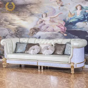 Divano antico di nuovo Design set di divani classici in vera pelle bianca in stile francese per mobili da Villa e Hotel